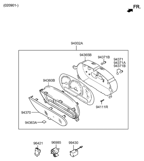 2006 Hyundai Accent Cluster Assembly-Instrument(Mph) Diagram for 94004-25700