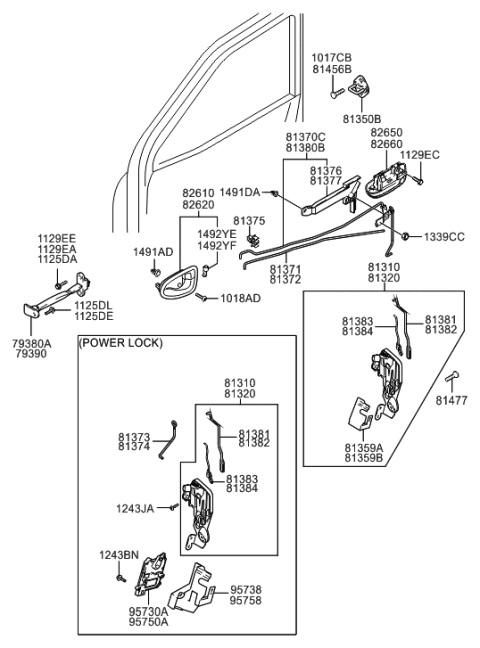 2000 Hyundai Accent Front Door Outside Handle Rod, Right Diagram for 81382-25000
