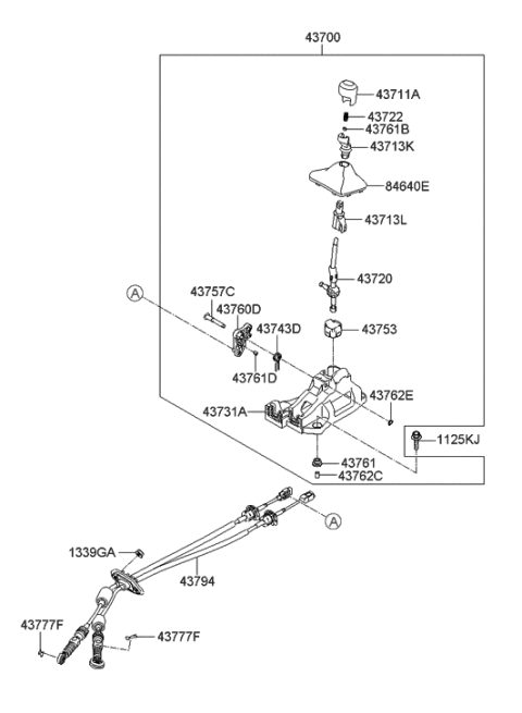 2008 Hyundai Tiburon Lever Complete-Gear Shift Diagram for 43700-A5200-RY