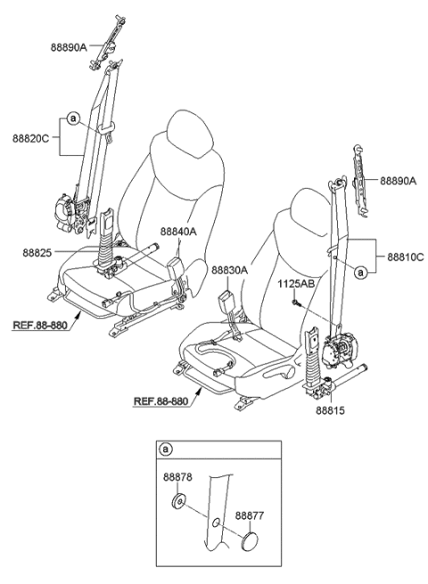 2007 Hyundai Tiburon Front Seat Belt Assembly Left Diagram for 88810-A5500-VYF