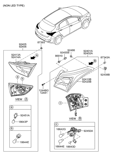 2013 Hyundai Elantra GT Lens & Housing-Rear Combination Inside Lamp,RH Diagram for 92440-A5000