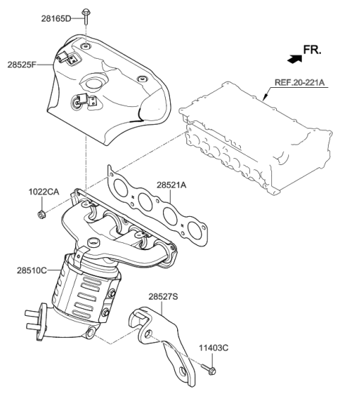2007 Hyundai Tiburon Exhaust Manifold Catalytic Assembly Diagram for 28510-2E390