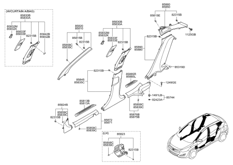 2007 Hyundai Tiburon Clip-Trim Mounting Diagram for 85859-3S100