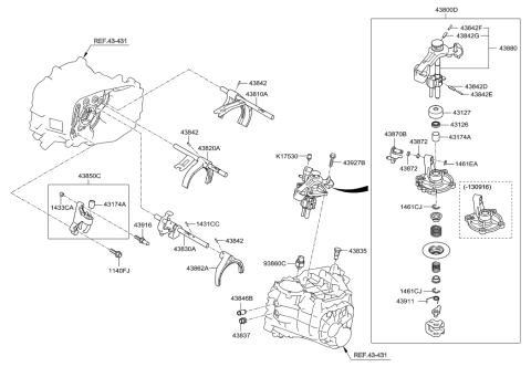 2013 Hyundai Elantra GT Gear Shift Control-Manual Diagram