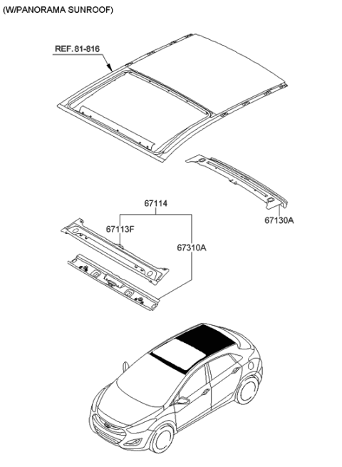 2013 Hyundai Elantra GT Panel-Roof Front Diagram for 67113-A5050
