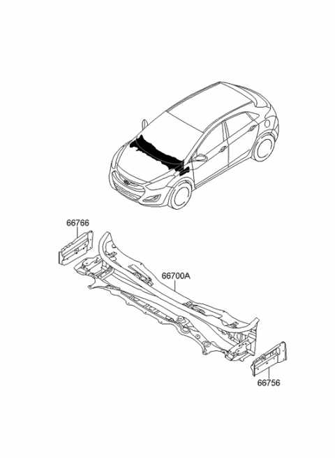2014 Hyundai Elantra GT Panel Assembly-Cowl Complete Diagram for 66700-A5000