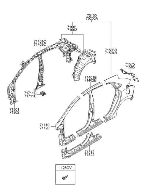 2014 Hyundai Elantra GT Panel Assembly-Quarter Complete,RH Diagram for 70200-A5A00