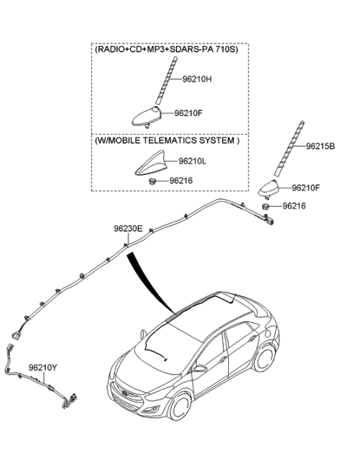 2014 Hyundai Elantra GT Combination Antenna Assembly Diagram for 96210-A5110-S7U
