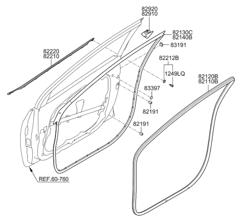 2008 Hyundai Tiburon Weatherstrip Assembly-Front Door Belt Outside RH Diagram for 82220-A5000