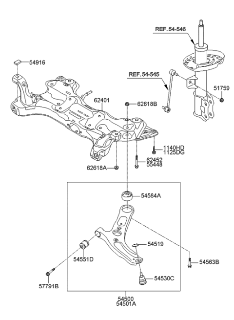 2013 Hyundai Elantra GT Front Suspension Crossmember Diagram