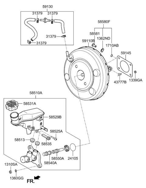2013 Hyundai Elantra GT Brake Master Cylinder & Booster Diagram