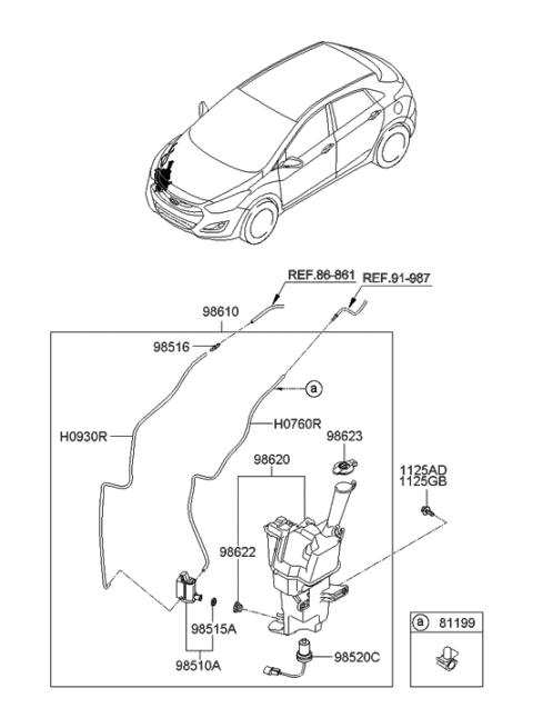 2014 Hyundai Elantra GT Windshield Washer Reservoir Assembly Diagram for 98620-A5010