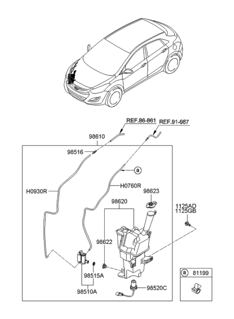 2008 Hyundai Tiburon Windshield Washer Reservoir Assembly Diagram for 98620-A5000