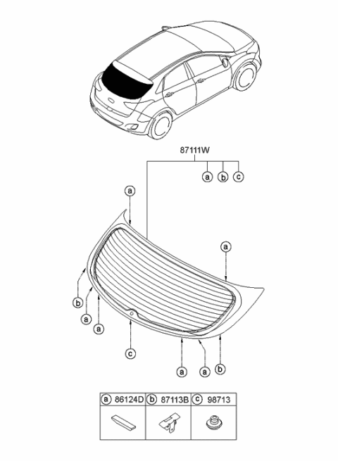 2013 Hyundai Elantra GT Rear Window Glass & Moulding Diagram