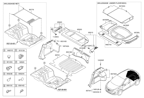 2007 Hyundai Tiburon Net Assembly-Luggage Floor Diagram for 85790-17020
