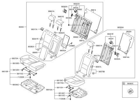 2007 Hyundai Tiburon Rear Left-Hand Seat Back Covering Diagram for 89360-A5320-SBL