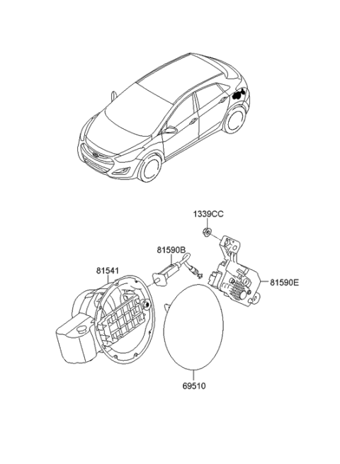 2008 Hyundai Tiburon Catch & Cable Assembly-Fuel Filler Diagram for 81550-A5000