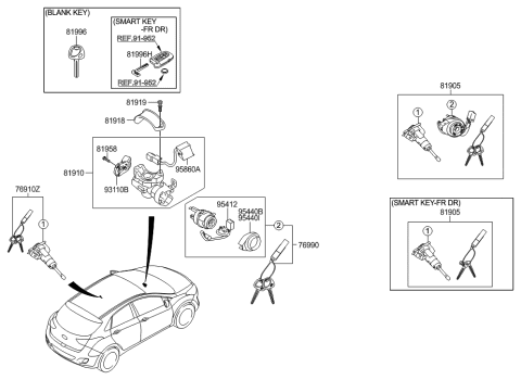 2013 Hyundai Elantra GT Key & Cylinder Set Diagram