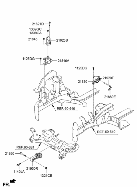 2007 Hyundai Tiburon Bracket Assembly-Roll Rod Diagram for 21950-A5100