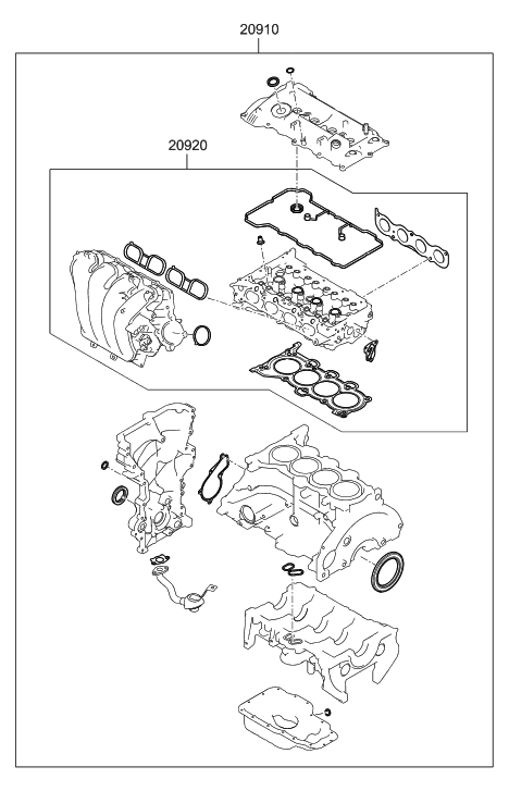 2008 Hyundai Tiburon Gasket Kit-Engine Overhaul Diagram for 20910-2EA01