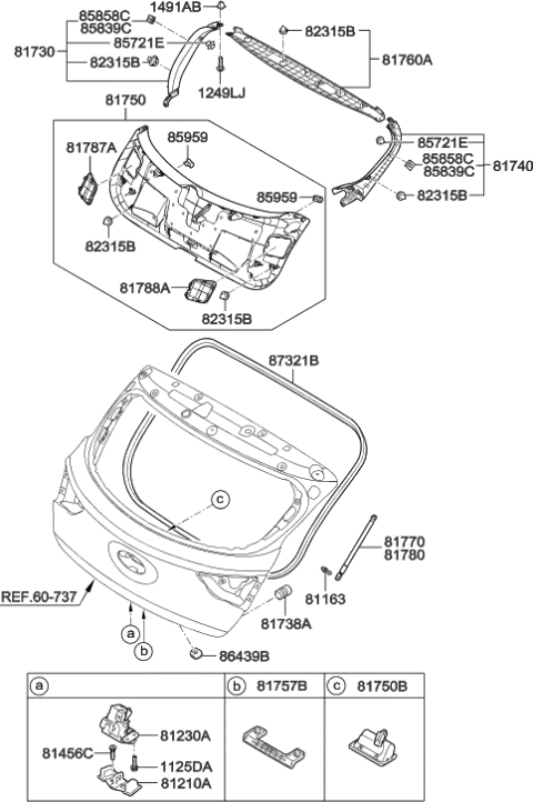 2008 Hyundai Tiburon Tail Gate Latch Assembly Diagram for 81230-A5000