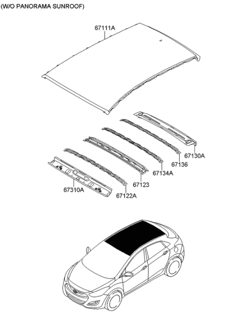 2014 Hyundai Elantra GT Rail Assembly-Roof Rear Diagram for 67130-A5000