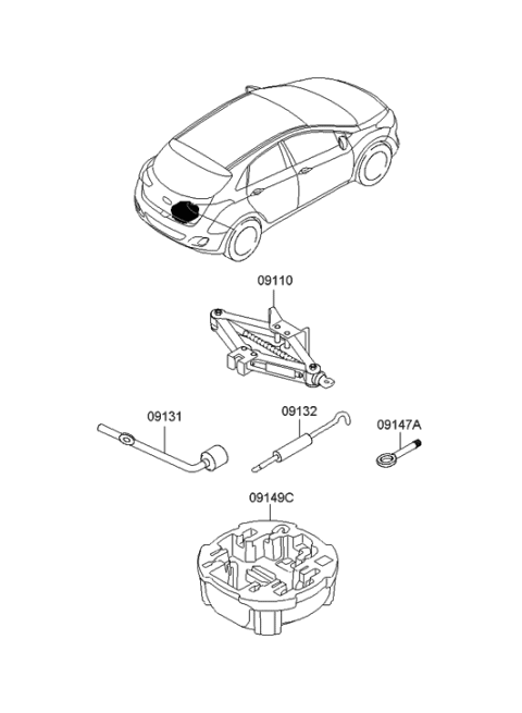 2014 Hyundai Elantra GT Jack Assembly Diagram for 09110-A5000