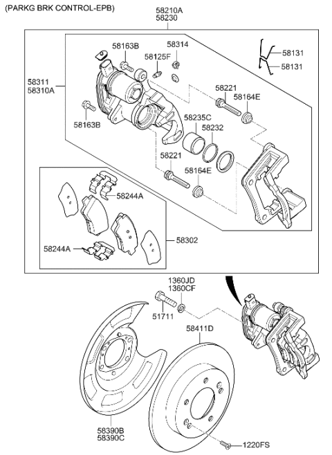 2008 Hyundai Tiburon Brake Assembly-RR Wheel,RH Diagram for 58230-A5200