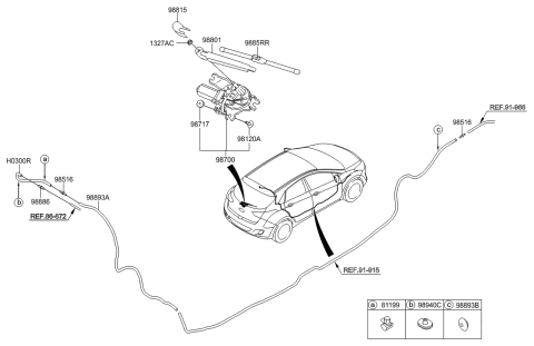 2008 Hyundai Tiburon Rear Wiper Motor & Linkage Assembly Diagram for 98700-A5000