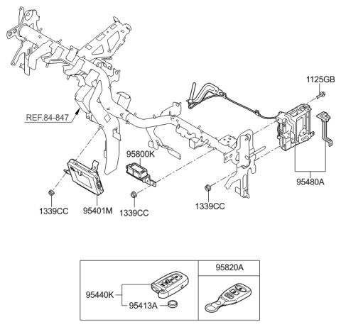 2008 Hyundai Tiburon Keyless Entry-Key Fob Remote Transmitter Diagram for 95440-A5300-4X