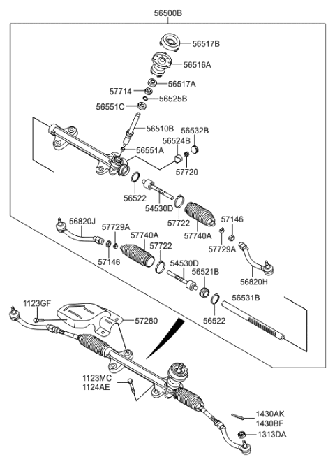 2007 Hyundai Tiburon Pinion Assembly-Steering Gear Box Diagram for 56512-A5000
