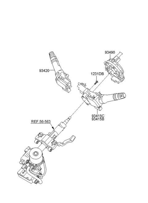 2008 Hyundai Tiburon Clock Spring Contact Assembly Diagram for 93490-A4120