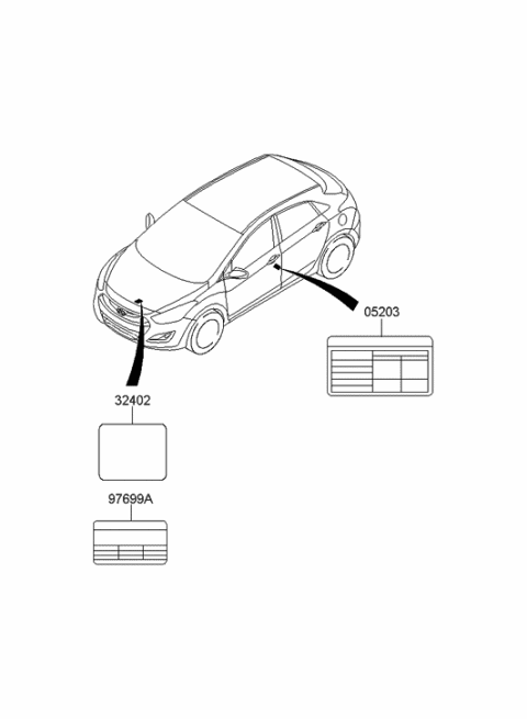 2014 Hyundai Elantra GT Label-Tire Pressure Diagram for 05203-A5490