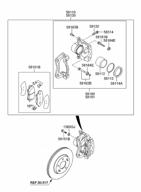 2014 Hyundai Elantra GT Front Wheel Brake Diagram