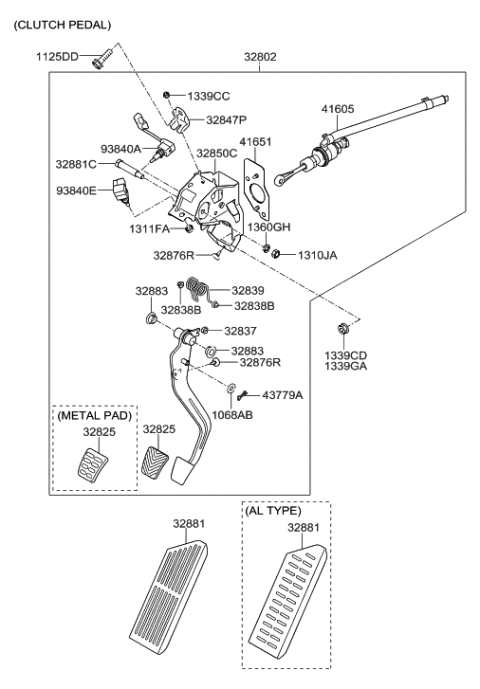 2014 Hyundai Elantra GT Pedal Assembly-Clutch Diagram for 32802-3X220