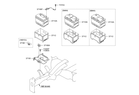 2007 Hyundai Tiburon Battery Sensor Assembly Diagram for 37180-A5100