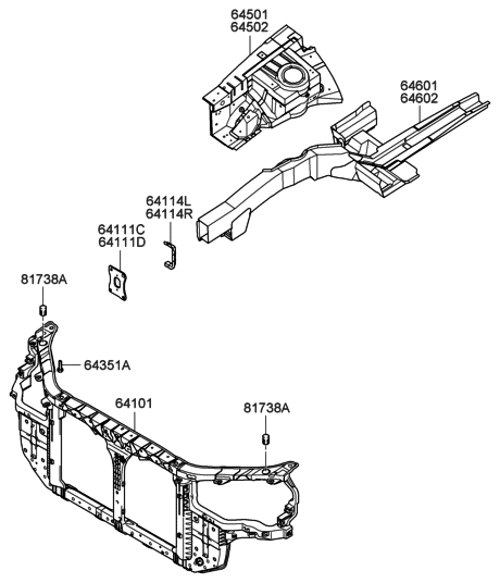 2010 Hyundai Genesis Carrier Assembly-Front End Module Diagram for 64101-3K001