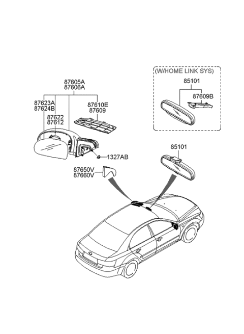 2005 Hyundai Sonata Mirror Assembly-Outside Rear View,RH Diagram for 87620-3K900