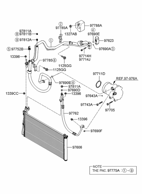 2010 Hyundai Genesis Clip-Aircon Cooler Line Diagram for 97785-3K100