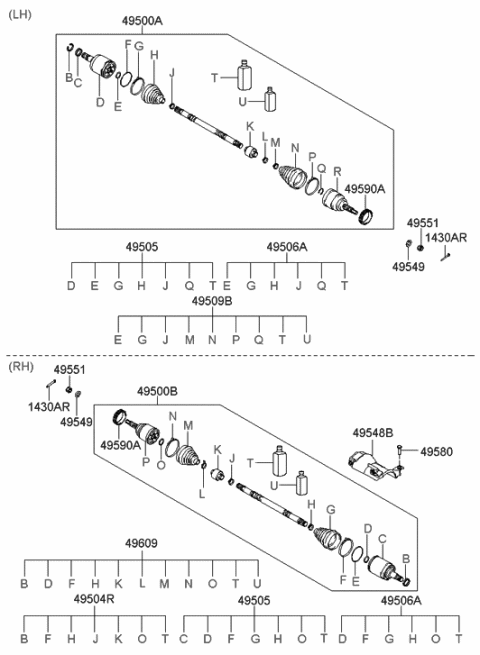 2005 Hyundai Sonata Shaft Assembly-Drive,RH Diagram for 49500-3K160