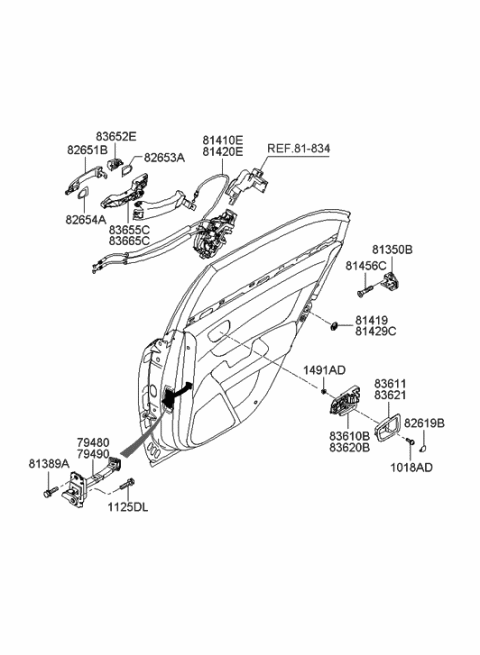 2005 Hyundai Sonata Housing-RR Dr I/S Handle RH Diagram for 83621-3K000-QZ