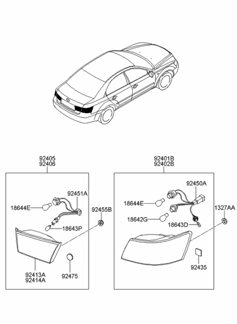 2005 Hyundai Sonata Lamp Holder And Wiring, Interior, Rear Diagram for 92451-3K000