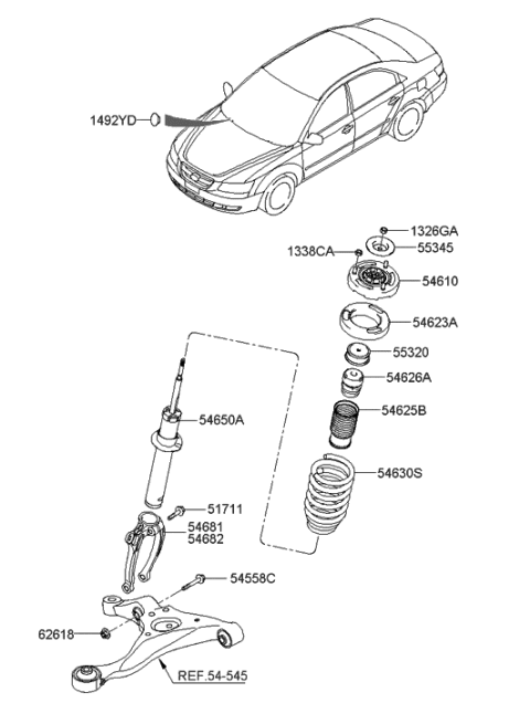 2005 Hyundai Sonata Spring-Front Diagram for 54650-3K030