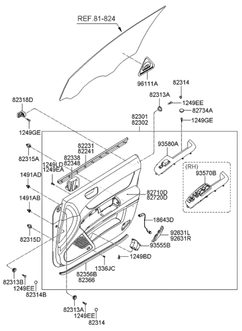 2010 Hyundai Genesis Power Window Main Switch Assembly Diagram for 93570-3K010-QD