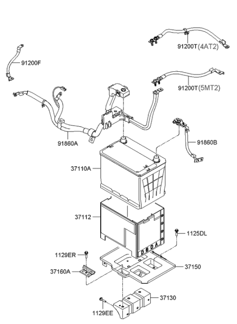 2010 Hyundai Genesis Stay Battery-Upper Diagram for 37130-3K200