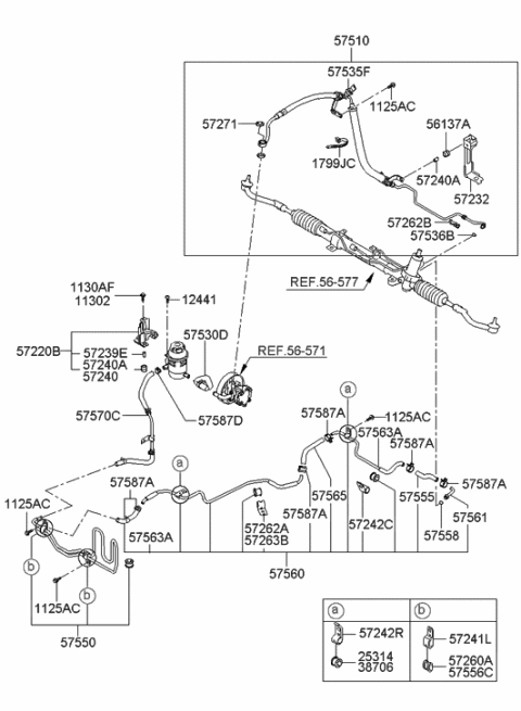 2005 Hyundai Sonata Power Steering Hose & Bracket Diagram