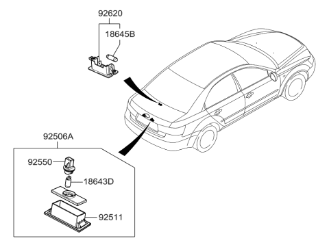 2005 Hyundai Sonata New Body Style (Korean) License Plate & Interior Lamp Diagram