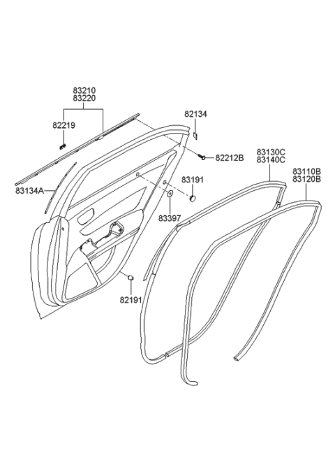 2005 Hyundai Sonata New Body Style (Korean) Rear Door Moulding Diagram