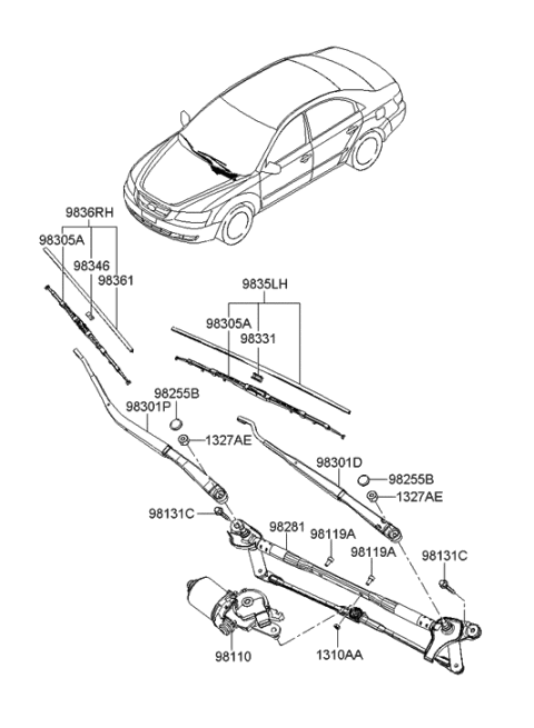 2005 Hyundai Sonata New Body Style (Korean) Windshield Wiper Diagram