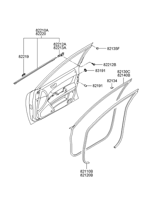 2005 Hyundai Sonata New Body Style (Korean) Front Door Moulding Diagram